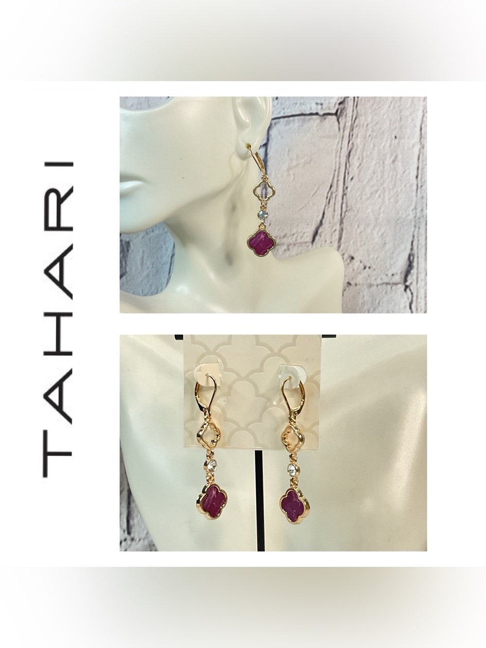 🌟🌟 Tahari Gold-Tone Clover Drop Earrings